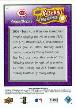 2008 Upper Deck Baseball Heroes - Purple #49 Aaron Harang Back