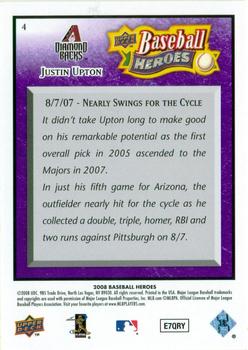 2008 Upper Deck Baseball Heroes - Purple #4 Justin Upton Back