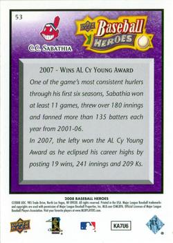 2008 Upper Deck Baseball Heroes - Purple #53 CC Sabathia Back