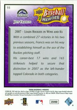 2008 Upper Deck Baseball Heroes - Purple #55 Jeff Francis Back