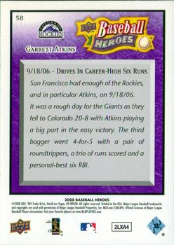 2008 Upper Deck Baseball Heroes - Purple #58 Garrett Atkins Back