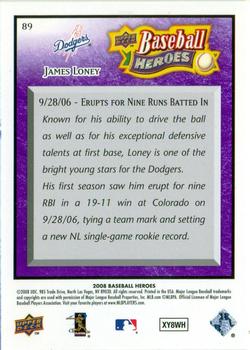2008 Upper Deck Baseball Heroes - Purple #89 James Loney Back