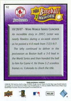 2008 Upper Deck Baseball Heroes - Purple #92 Jon Lester Back