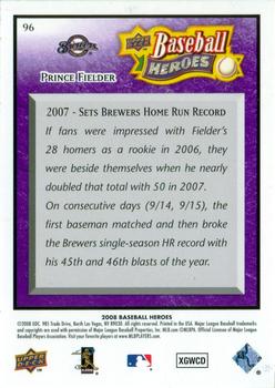 2008 Upper Deck Baseball Heroes - Purple #96 Prince Fielder Back