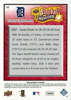 2008 Upper Deck Baseball Heroes - Red #60 Curtis Granderson Back