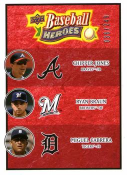 2008 Upper Deck Baseball Heroes - Red #189 Chipper Jones / Ryan Braun / Miguel Cabrera Front