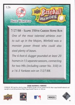 2008 Upper Deck Baseball Heroes - Sea Green #126 Dave Winfield Back