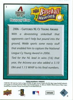 2008 Upper Deck Baseball Heroes - Sea Green #1 Brandon Webb Back