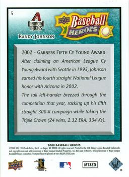 2008 Upper Deck Baseball Heroes - Sea Green #5 Randy Johnson Back