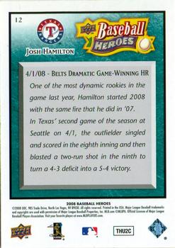 2008 Upper Deck Baseball Heroes - Sea Green #12 Josh Hamilton Back