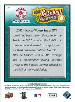 2008 Upper Deck Baseball Heroes - Sea Green #19 Mike Lowell Back