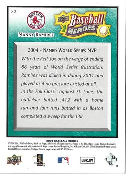 2008 Upper Deck Baseball Heroes - Sea Green #22 Manny Ramirez Back