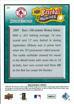 2008 Upper Deck Baseball Heroes - Sea Green #24 Jacoby Ellsbury Back