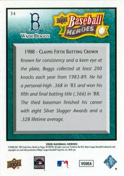 2008 Upper Deck Baseball Heroes - Sea Green #34 Wade Boggs Back