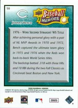 2008 Upper Deck Baseball Heroes - Sea Green #50 Johnny Bench Back