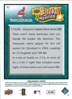 2008 Upper Deck Baseball Heroes - Sea Green #52 Victor Martinez Back