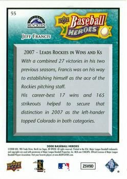 2008 Upper Deck Baseball Heroes - Sea Green #55 Jeff Francis Back