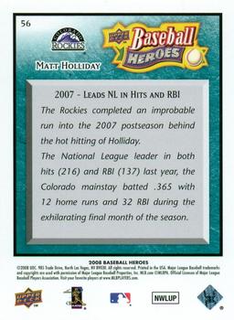 2008 Upper Deck Baseball Heroes - Sea Green #56 Matt Holliday Back