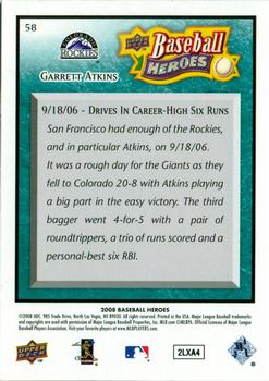 2008 Upper Deck Baseball Heroes - Sea Green #58 Garrett Atkins Back