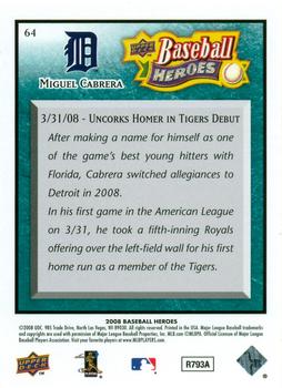 2008 Upper Deck Baseball Heroes - Sea Green #64 Miguel Cabrera Back