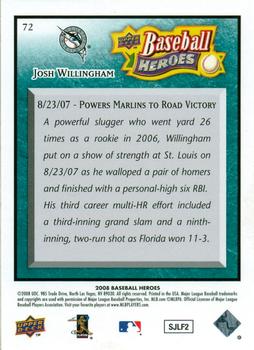 2008 Upper Deck Baseball Heroes - Sea Green #72 Josh Willingham Back
