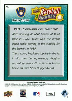 2008 Upper Deck Baseball Heroes - Sea Green #99 Robin Yount Back