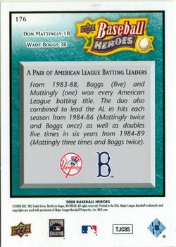 2008 Upper Deck Baseball Heroes - Sea Green #176 Don Mattingly / Wade Boggs Back