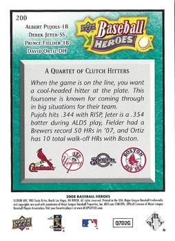 2008 Upper Deck Baseball Heroes - Sea Green #200 Albert Pujols / Derek Jeter / Prince Fielder / David Ortiz Back