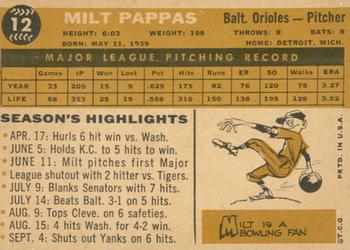 2015 Topps - Topps Originals Buybacks 1960 #12 Milt Pappas Back