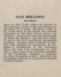 1941 St. Louis Cardinals (W754) #NNO Sam Breadon Back