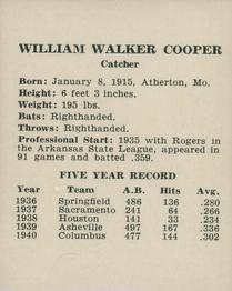 1941 St. Louis Cardinals (W754) #NNO Walker Cooper Back
