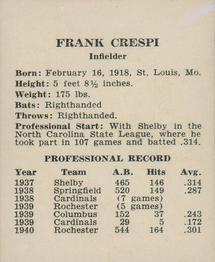 1941 St. Louis Cardinals (W754) #NNO Frank Crespi Back