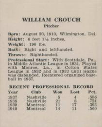 1941 St. Louis Cardinals (W754) #NNO Bill Crouch Back