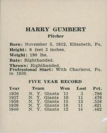 1941 St. Louis Cardinals (W754) #NNO Harry Gumbert Back