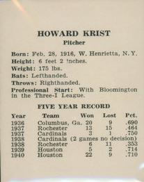 1941 St. Louis Cardinals (W754) #NNO Howie Krist Back