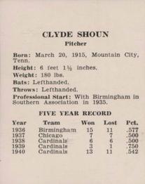 1941 St. Louis Cardinals (W754) #NNO Clyde Shoun Back