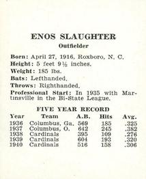 1941 St. Louis Cardinals (W754) #NNO Enos Slaughter Back