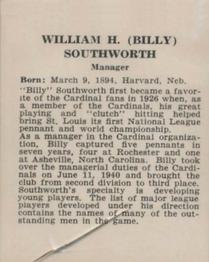 1941 St. Louis Cardinals (W754) #NNO Billy Southworth Back
