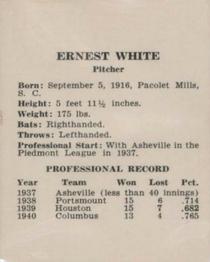 1941 St. Louis Cardinals (W754) #NNO Ernie White Back