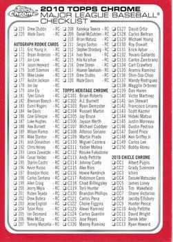 2010 Topps Chrome - Checklists Retail #2 Checklist 2: 219-220 and Inserts to TC50 Front