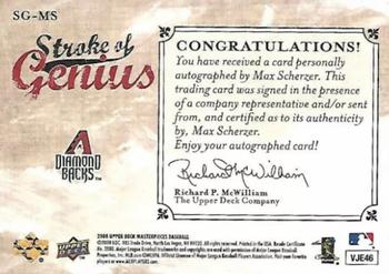 2008 Upper Deck Masterpieces - Stroke of Genius Signatures #SG-MS Max Scherzer Back