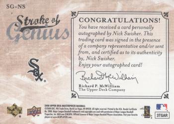 2008 Upper Deck Masterpieces - Stroke of Genius Signatures #SG-NS Nick Swisher Back
