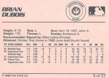 1989 Star Hagerstown Suns - Platinum #5 Brian DuBois Back