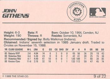 1989 Star Hagerstown Suns - Platinum #9 John Githens Back