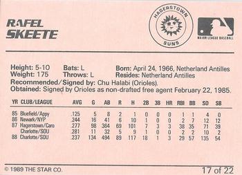 1989 Star Hagerstown Suns - Platinum #17 Rafel Skeete Back