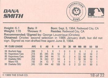 1989 Star Hagerstown Suns - Platinum #18 Dana Smith Back