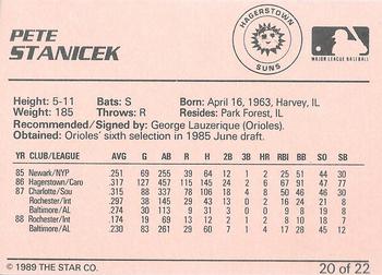 1989 Star Hagerstown Suns - Platinum #20 Pete Stanicek Back