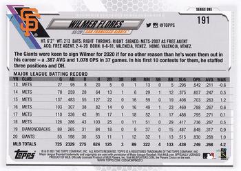 2021 Topps #191 Wilmer Flores Back