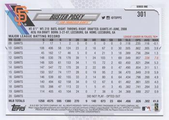 2021 Topps #301 Buster Posey Back