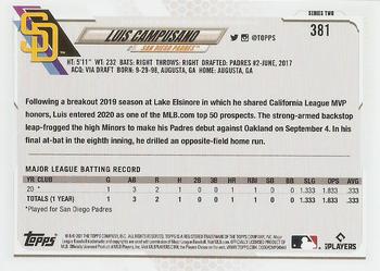 2021 Topps #381 Luis Campusano Back